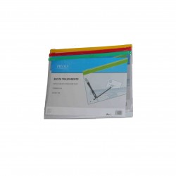 BUSTA TRASPARENTE IN PVC CON ZIP A PRESSIONE FLUO